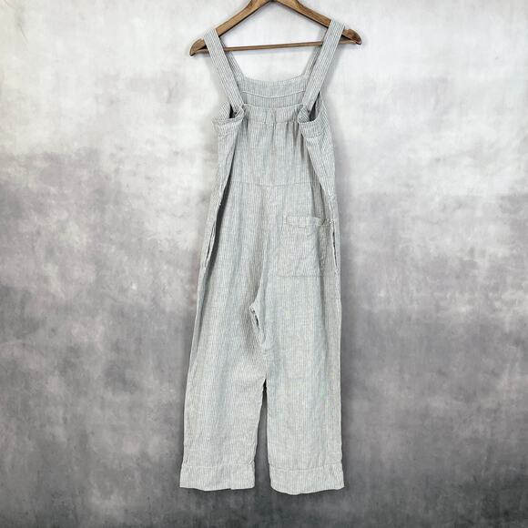 Everlane Womens Overalls 2 Blue Striped Linen Wide Leg Minimalist Boho Coastal - Picture 4 of 10